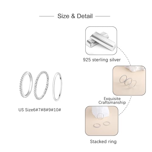 Helonley Birthstone Stack Rings for Women: 925 Sterling Silver Stacked Ring - color: Simple Plain Ring