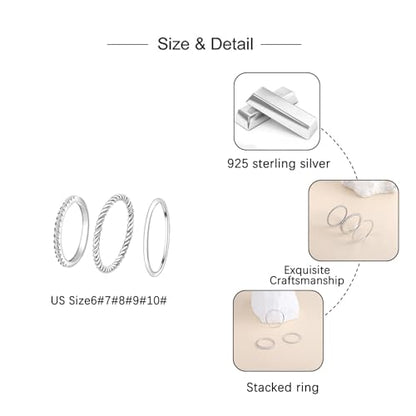 Helonley Birthstone Stack Rings for Women: 925 Sterling Silver Stacked Ring - color: Simple Plain Ring