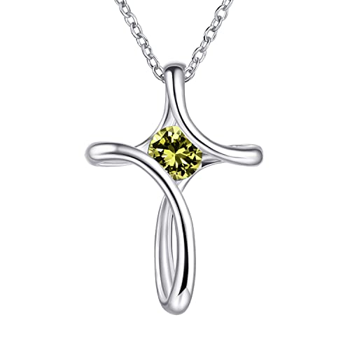 Cross Necklace for Women 925 Sterling Silver Birthstone Necklace for Women - color: 08-Aug-Peridot