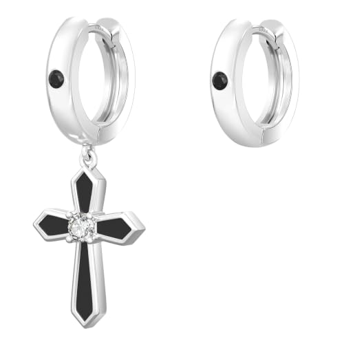 KRKC&CO Dangle Cross Earrings for Men, Sterling Silver Plated Black Drop - color: Silver-E
