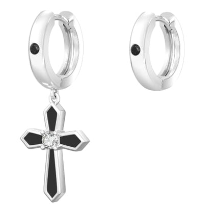 KRKC&CO Dangle Cross Earrings for Men, Sterling Silver Plated Black Drop - color: Silver-E