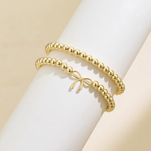 2Pcs Cross Bow Beaded Bracelets for Women - color: 02-Gold-Bead＋Bow