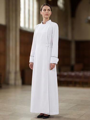 Womens Medieval Anglican Clergy Robe Cassock Priest Coat Pulpit Robe for Church Minister Altar Server Vestments - color: White, size: Small