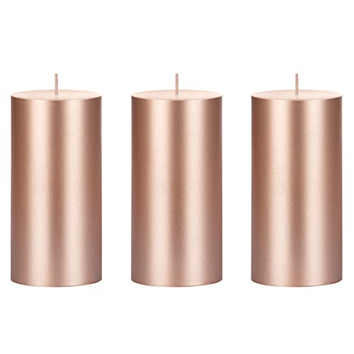 Mega Candles 3 pcs Unscented Solid Rose Gold Pillar Candles, Hand Poured Premium Wax Candle 3 Inch x 6 Inch, Home Décor, Spas, Weddings, Occasions, Party, Centerpieces, Holidays, Vigils, Prayers - color: Rose Gold, size: 3 Pieces