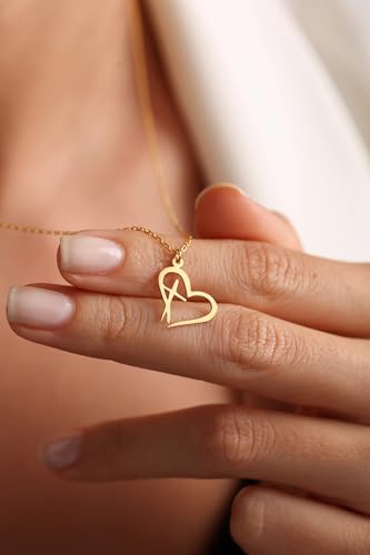 Rotnso Cross Necklace for Women 14K Gold Plated Dainty Small Pendant Choker - style: Heart Cross-GD