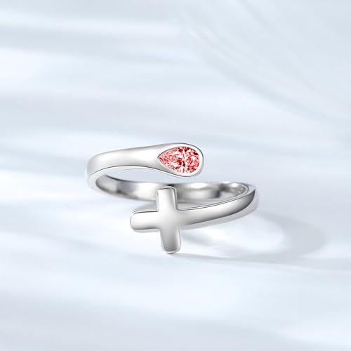 Jinlou Thumb Rings for Women - 925 Sterling Silver Birthstone Open Teardrop Encouragement Adjustable Ring Women Gifts for Teens Mom Birthday Mother's Day St Patricks Day - color: January, style: Cross CZ Ring