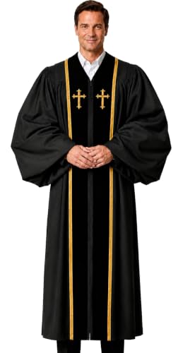 MyGradDay Unisex Deluxe Clergy Robe，clergy church gown - color: Black(black), size: 48''(5'3''-5'5'')