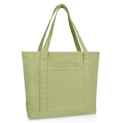 DALIX 20" Solid Color Cotton Canvas Shopping Tote Bag in Light Green - color: Light Green
