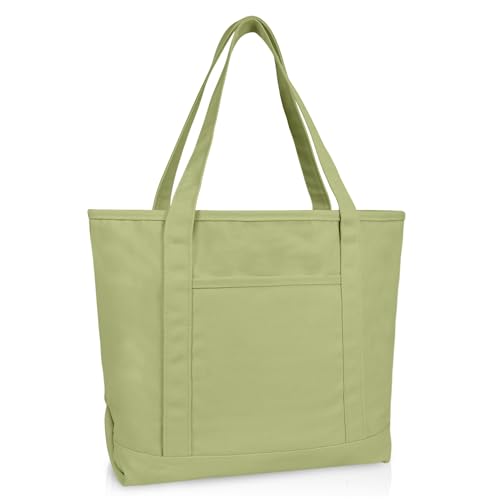 DALIX 20" Solid Color Cotton Canvas Shopping Tote Bag in Light Green - color: Light Green