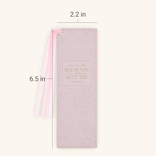 Christian Art Gifts Faux Leather Bookmark for Women: Bless You & Keep You - color: Pink Floral/Bless You