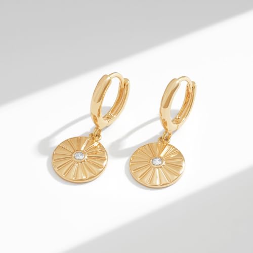 VACRONA Gold Heart Hoop Earrings Huggie Earrings for Women 14k Gold Plated Small Hoops Earrings - color: cz sun