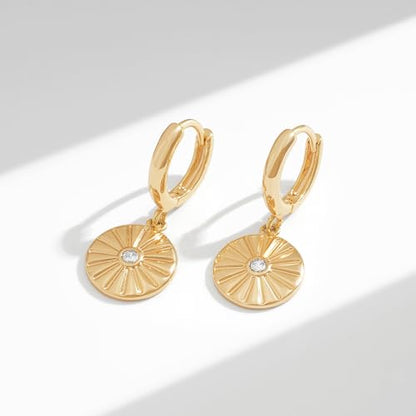 VACRONA Gold Heart Hoop Earrings Huggie Earrings for Women 14k Gold Plated Small Hoops Earrings - color: cz sun