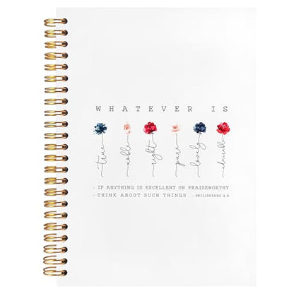 BearCake Prayer Journal for Woman,Spiral Bible with Note Taking Space,Christian Gifts for Women,Philippians 4:8 Whatever is True,Spiral bible Notebook 5.5x8.3 - color: white Bible-4:8