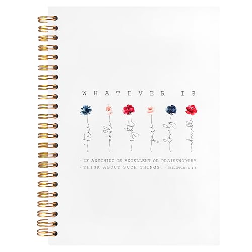 BearCake Prayer Journal for Woman,Spiral Bible with Note Taking Space,Christian Gifts for Women,Philippians 4:8 Whatever is True,Spiral bible Notebook 5.5x8.3 - color: white Bible-4:8