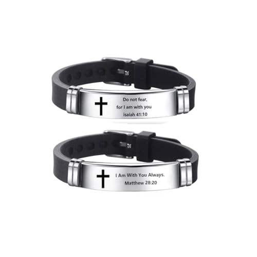 2Pcs Inspirational Quote Cross Bracelets Faith Christian Bible Verse Silicone ID Wristband Religious Bracelet Set Gift for Men Women - style: BR020-1/4