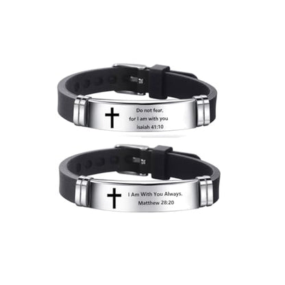 2Pcs Inspirational Quote Cross Bracelets Faith Christian Bible Verse Silicone ID Wristband Religious Bracelet Set Gift for Men Women - style: BR020-1/4
