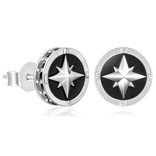 KRKC&CO Earrings for Men, Sterling Silver Earrings Studs, Hypoallergenic - color: Black A