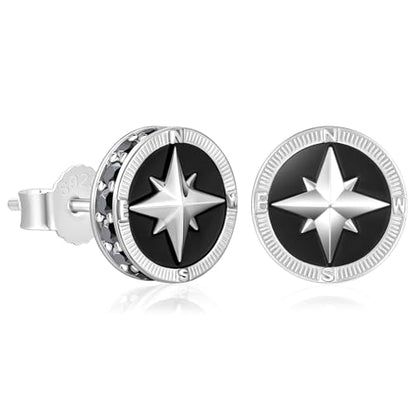 KRKC&CO Earrings for Men, Sterling Silver Earrings Studs, Hypoallergenic - color: Black A