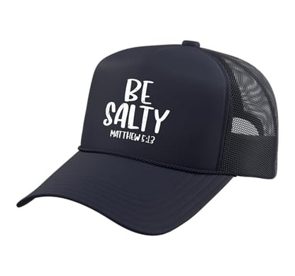 Be Salty Matthew 5:13 Bible Verse God Jesus Faith Christian Trucker Hat with Adjustable Mesh Back - color: Navy Blue