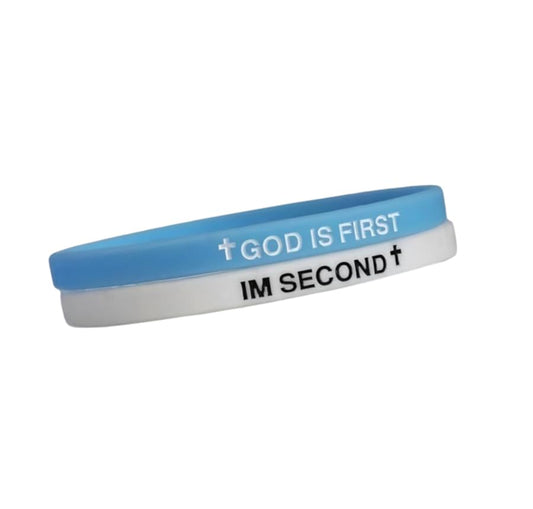 Pingyongchang GOD IS FIRST Bracelet, IM SECOND Bangles,Christian Religious Rubber Bracelet for Women Men,Inspirational Bible Verse Wristbands,Motivational Encouragement Gift - style: C Blue White