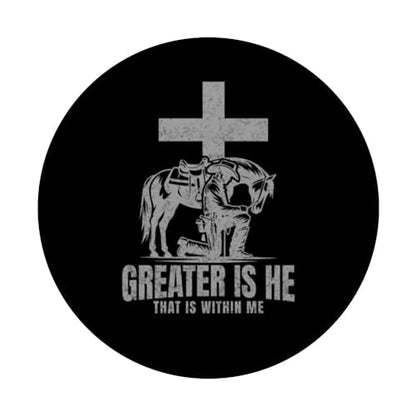 Cowboy Kneeling At Cross Greater Is He Western Jesus Faith PopSockets Adhesive PopGrip - style: Adhesive PopGrip