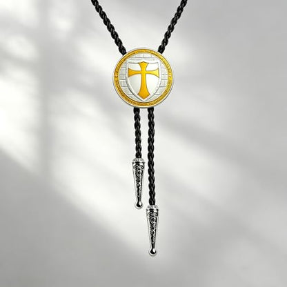 Fashionable Cross Bolo Tie Multi-Color Cross Shield Necktie - color: Yellow