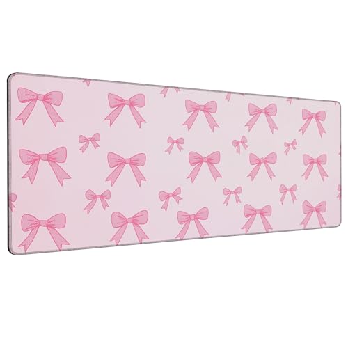 Large Gaming Mouse Pad Pink Bow Desk Mat,Non-Slip Rubber Base Stitched Edges,Extended Mousepad for PC,Laptop,Office,Home Decor(31.5 x 11.8 Inch) - color: Pink Bow, size: 31.5L x 11.8W inches