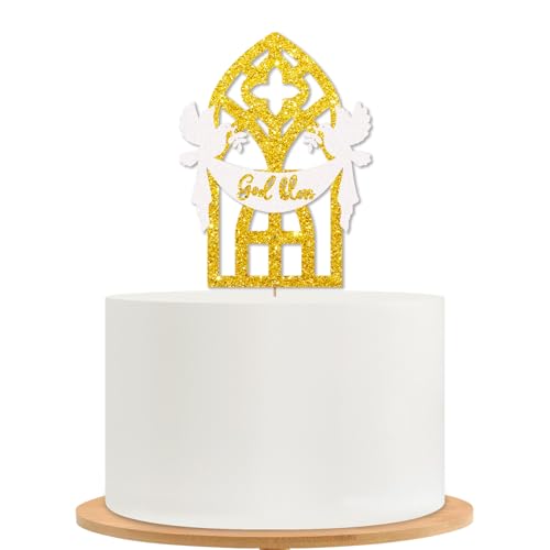 God Bless Cake Topper, Mi Baptism Cake Decor, Gold Glitter Christening Dove Cake Topper for Baby Shower, Religious Themed Party Decoration - style: God Bless