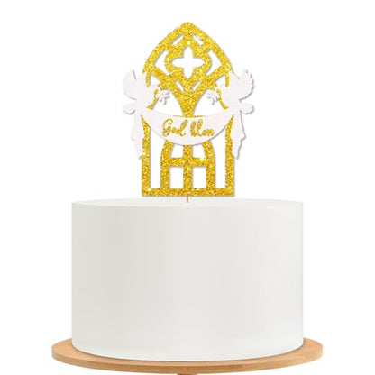 God Bless Cake Topper, Mi Baptism Cake Decor, Gold Glitter Christening Dove Cake Topper for Baby Shower, Religious Themed Party Decoration - style: God Bless