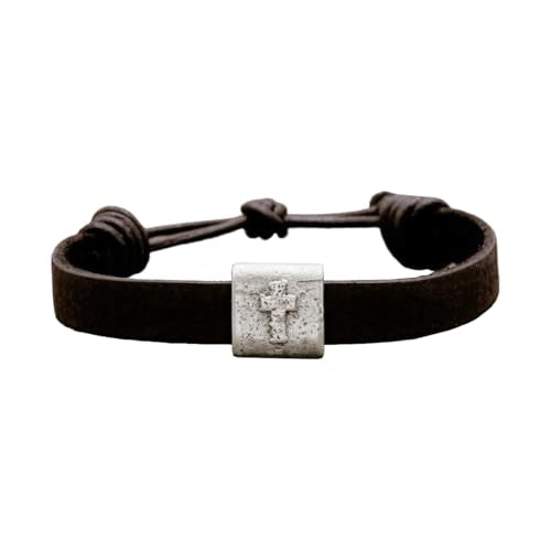 Equitable Brown/Black Leather Bracelet with Pewter Cross Bead Faith Jewelry - color: Black Leather