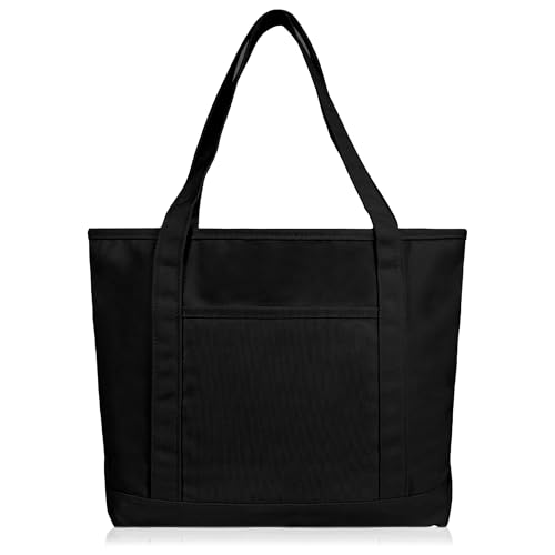 DALIX 20" Solid Color Cotton Canvas Shopping Tote Bag in Black - color: Black