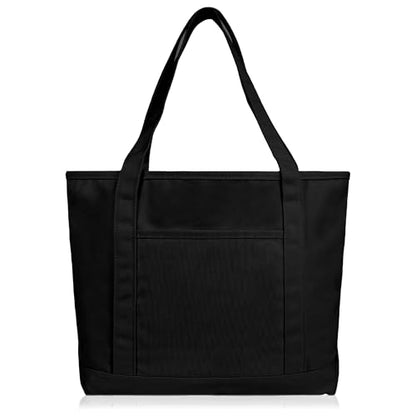 DALIX 20" Solid Color Cotton Canvas Shopping Tote Bag in Black - color: Black