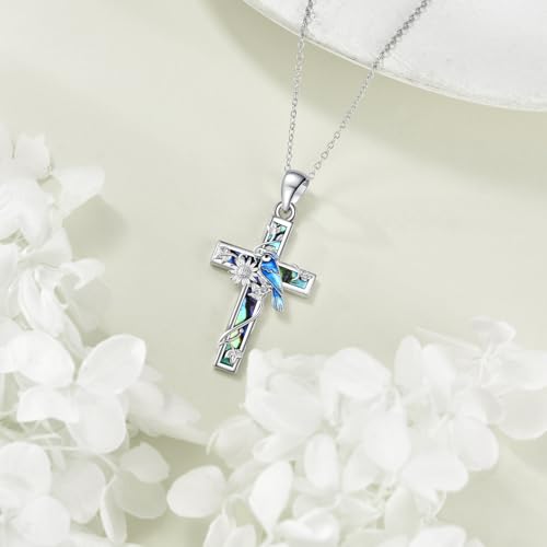 YFN Cross Necklace Sterling Silver Religious Cross Pendant Jewelry Christian Gifts for Women Men - style: F. Blue Jay