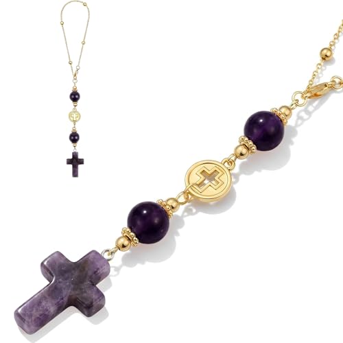 Cross for Car Mirror Hanging, Drive Safe Rear View Mirror Cross Ornament Charm for Women, Crystal Car Decor, Peace Hope Healing Christian Gift for Driver Mom Daughter Friends (Amethyst Purple) - color: Amethyst Purple