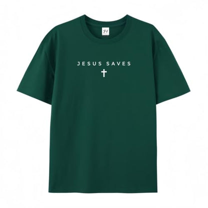 Christian Jesus Saves Cross T Shirt Subtle Minimal Religious Faith Tee Bible Verse Scripture Christian Clothing Unisex - color: Dark Green, size: Medium