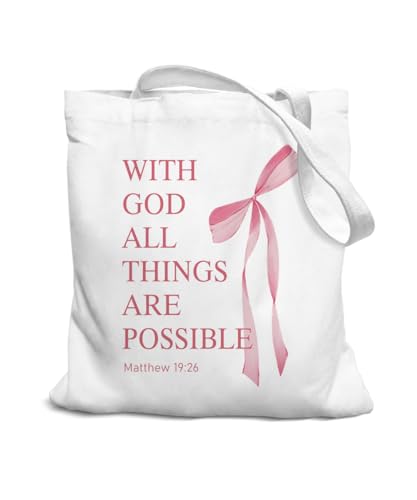 Coquette Bow Bible Canvas Tote Bag for Women Teens Teen Girls, Pink Bow Girls Tote Bag, Coquette Gifts - color: Pink Bow Bible