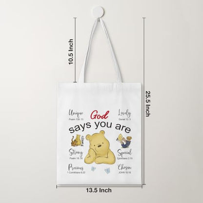 Cute Pooh Bear Aesthetic Reusable Tote Bag, Funny Gifts for Women Friends - color: Says