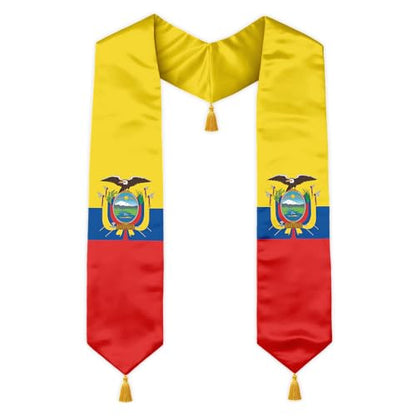 Class of 2026 Graduation Stole Flag Sash with Gold Tassels 72 Inch for High School College University Ceremony - color: Ecuador 2