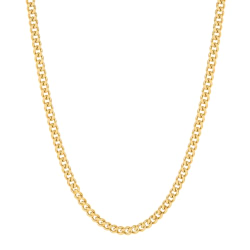 Reoxvo Stainless Steel Cuban Link Chain Necklaces Jewelry for Men - color: b.6mm width-gold plated, size: 18.0 Inches