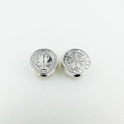 100pcs 9mm St. Benedict Medal Spacer Beads – Double-Sided Silver-Tone Catholic Cross Coin Beads for DIY Rosary Making, Bracelet & Necklace Jewelry Supplies (Saint Benedict) - color: 9mm St Benedict Cross