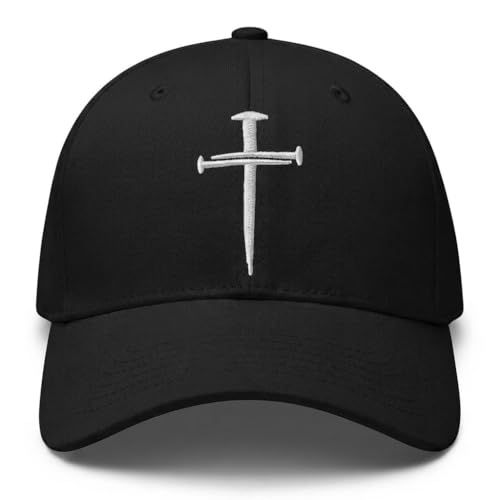 Three Nails Cross Christian Hats, Embroidered Baseball Caps for Adults - color: Black
