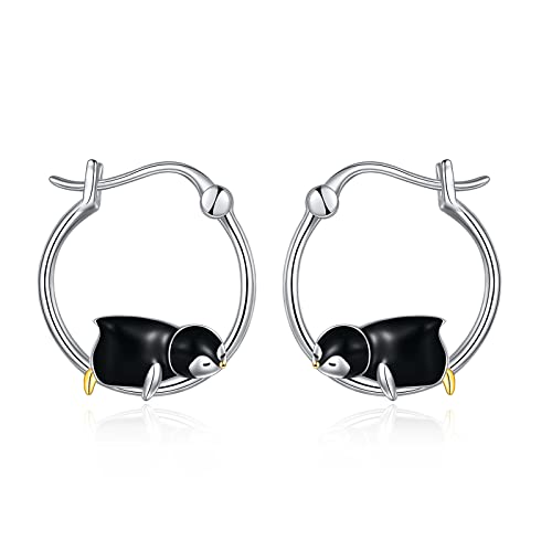 Fox/Pig/Mushroom/Cat Earrings Sterling Silver Cute Hoop Earrings Animal Jewelry Gifts for Women Daughter - style: Penguin
