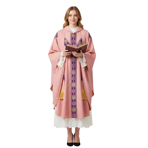 FAD-4U Church Catholic Priest Chasubles Vestments for Church Mass Vestments Robe with Stole - color: Pink&purple