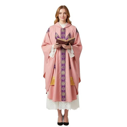 FAD-4U Church Catholic Priest Chasubles Vestments for Church Mass Vestments Robe with Stole - color: Pink&purple