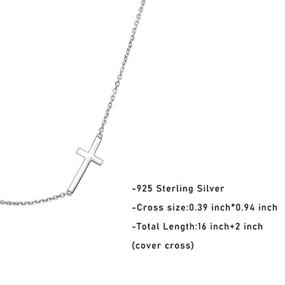 Rnivida 925 Sterling Silver Sideways Cross Pendant Necklace for Women - color: Silver - 16"~18"