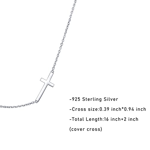 Rnivida 925 Sterling Silver Sideways Cross Pendant Necklace for Women - color: Silver - 16"~18"