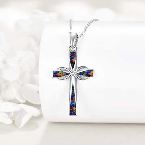ONEFINITY Cross Necklace 925 Sterling Silver Cross Pendant Religious Jewelry Gifts - style: Fire Opal