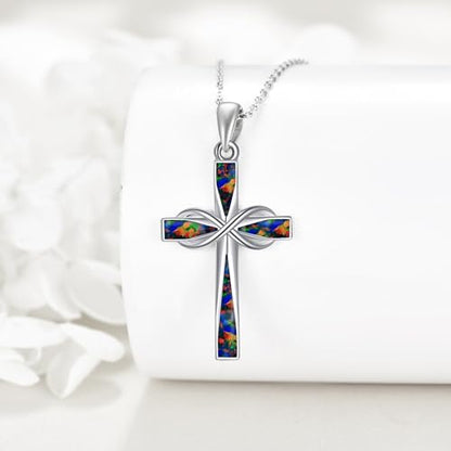 ONEFINITY Cross Necklace 925 Sterling Silver Cross Pendant Religious Jewelry Gifts - style: Fire Opal