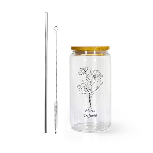 AGH 16oz Christian Glass Tumbler with Lid and Straw - Inspirational Gift for Women, Faith-Based Gift with Prayer Quotes, Perfect for Christmas, Baptism, Birthday, Easter, or Daily Encouragement - color: 16OZ 1Pack March Daffodil Clear