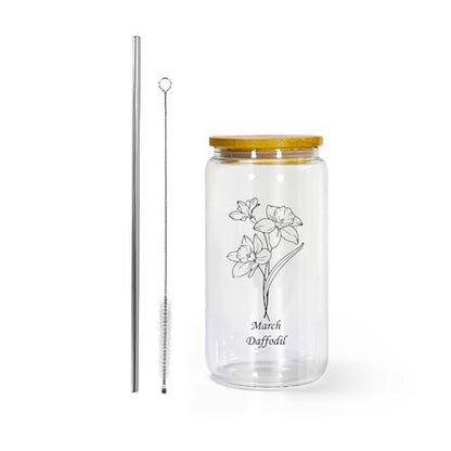 AGH 16oz Christian Glass Tumbler with Lid and Straw - Inspirational Gift for Women, Faith-Based Gift with Prayer Quotes, Perfect for Christmas, Baptism, Birthday, Easter, or Daily Encouragement - color: 16OZ 1Pack March Daffodil Clear
